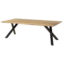 Esstisch Mango 220x100x76 Natur Lackiert / Epoxid Schwarz, Ausgestellte X-beine Anthrazit Matt Epoxy