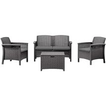Salotto Da Giardino In Plastica Rattan - Set Da Esterno: Divano, Poltrone Con Cuscini E Tavolo - Per Relax - Nero