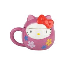 Tazza In Ceramica Konix Hello Kitty 3d Daruma 320 Ml Rosa Con Coperchio
