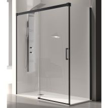 Parete Doccia Fissa + 1 Porta Scorrevole Glasé Profilo Nero Opaco 155 Cm