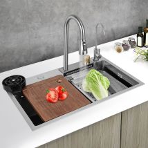 Fregadero De Acero Inoxidable De 68 Cm Fregadero De Cocina De Una Sola Cubeta Fregadero De Bar Con Desagüe En Cascada Fregadero Empotrado Grifo Con 