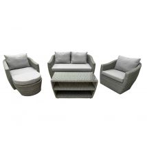 Set Da Giardino Zelda 5pz In Alluminio Rivestimento Similrattan Tondo Grigio Corredato Di Cuscini Ecrù