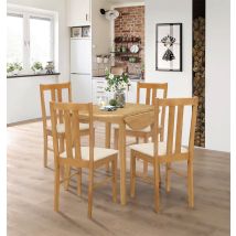 Hallowood Furniture - Ledbury Small Round Dining Table And Chairs Set 4, Drop Leaf Table And Cream Fabric Padded Seat Chairs, Wooden Folding Table And