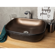 Lavabo Da Appoggio Rettangolare In Ceramica Oriana Marrone E Nero
