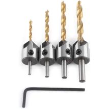 Ladacèe - Fasensenker, 5-schneidiger Kegelbohrer Mit Sechskantschlüssel, Anfaswerkzeug Für Holz (4 Stück, 3/4/5/6 Mm)