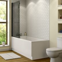 Ceramica - 1600x700mm Bathroom Single Ended Curved Bath Shower Screen With Front Panel