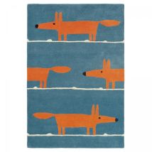 Scion - Tapis Enfant Fait À La Main En Laine 90x150 Bleu Et Orange Mr Fox