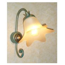 Lampada applique da muro Nuvola in vero ferro battuto – Fiore in vetro artistico – Verde, Avorio, Ruggine – 17cm diametro x 24cm altezza