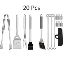 Juego De 20 Utensilios Profesionales De Acero Inoxidable Para Barbacoa - Kit Práctico De Accesorios Para Parrilla Con Bolsa Portátil - Juego De 