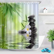 Shower Curtain Mildewproof Zen Spa Green Bamboo Stones Bath Curtain Black Orchid Flower White Waterproof Polyester Fabric Bathroom Curtains With 10pcs