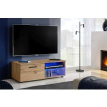 Extreme Furniture - Armoire Tv T32-100, (lxhxp): 100 X 34,5 X 45, Corps En Wotan Mat, Façades En Wotan Mat, Blue Leds