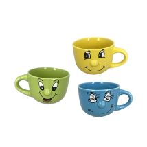 Set 3 Tazze Colorate con Faccia in Ceramica – Lavabili in Lavastoviglie – Articolo Assortito