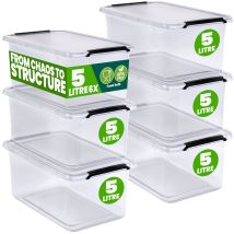 Deuba Storage Box With Click Closure Secure Lid 2 Litre And 5 Litre Bpa Free Food-safe Plastic Boxes Small Stackable Transparent Organisers For 