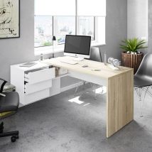 Dimaplast - Mesa Escritorio De Oficina Office Roble Canadian Y Blanco Artik 145x102x73 Cm