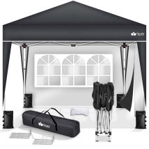 Tillvex Gazebo Antracite 3x3m Con 2 Pannelli Laterali Impermeabili Gazebo Pieghevole A Scomparsa, Regolabile In Altezza Tenda Da Giardino Con 