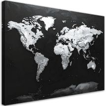 Stampe Su Tela Mappa Del Mondo In Bianco E Nero 90x60