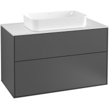 Mueble bajo lavabo Finion 1000x603x501mm – Antracita mate – Vidrio blanco mate – Iluminación LED ajustable
