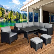 Gartenmöbel Set Hacienda Schwarz/grau Bis Zu 10 Personen Inkl. Kissen & Abdeckung Tüv Geprüft Outdoor Loungemöbel Sitzgruppe Essgruppe Garnitur - 