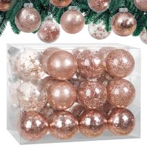 Christmas Baubles 24-piece Set Shatterproof Transparent Plastic Ornaments Customisable Ideal For Tree Decorations And Festive Home Décor 7cm Roségold 
