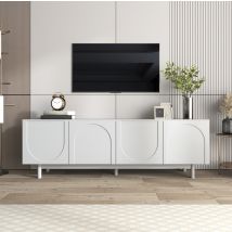 Meuble Tv Rangement 175 Cm Blanc Portes Push Open Bois Okmyhome
