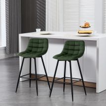 Woltu - 2x Bar Stools Breakfast Home Kitchen Pub Barstools Velvet Metal Bar Chairs Green