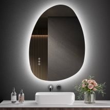 S'Afielina - Bathroom Mirror With Led Lights, 75 X 55 Cm Asymmetrical With Smart Touch Switch, 3 Colors Dimmable Light, Anti-fog, Memory Function
