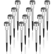 Set Di 12 Luci Solari Da Esterno In Acciaio Inossidabile Impermeabili, Luci Solari A Led, Luci Solari Da Esterno Per Patio, Prato, Cortile E Paesaggio
