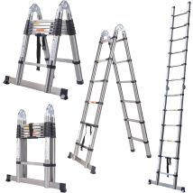Échelle Télescopique En Acier Inoxydable De 6,2 Pieds, Stabilisateur Réglable, Pieds Antidérapants, Échelle Télescopique Portant 150 Kg(1,9 + 1,9 