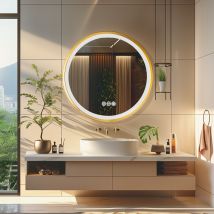 Luvodi - Gold Aluminium Alloy Frame Illuminated Led Bathroom Mirror Living Room Wall Mirror, Round 800mm
