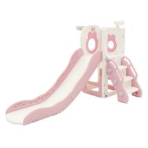 Joyz Tobogán Infantil 3en1 Con Refuerzo Antideslizante Plástico Blanco-rosa Juego De Torre Con Canasta De Baloncesto Balón Y Bomba De Aire Parque De 