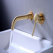 Miscelatore Per Lavabo Da Bagno A Parete In Ottone, Oro Spazzolato
