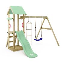 Parque Infantil De Madera Wickey Tinycabin Con Columpio Y Arenero Para Niños Pequeños En Verde Claro
