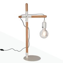 Barcelona Led – Lámpara de mesa de madera natural – E27 – Color blanco y negro – Diseño moderno