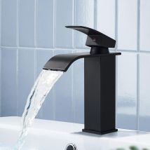 Suguword - Basin Taps Mixers Black Waterfall Bathroom Sink Taps Bathroom Single Handle Basin Mixer Tap Hot And Cold Water Sink Taps With Uk Standard 