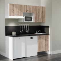 Kochnischen K55l-pt - 180 Cm Mit Arbeitsplatte Und Spüle - Holzfront - Schwarze Laminatplatte - Edelstahl-spüle - Kredenzen Ja