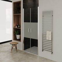 Moments Of Glass - Mampara De Ducha Puerta Doble Abatible, Rango De Ajuste De 80-83cm, Altura: 185 Cm, Vidrio Parcialmente Satinado De Seguridad De 