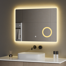 S'Afielina - Led Badspiegel 80 X 60 Cm Badezimmerspiegel Mit Beleuchtung Wandspiegel Mit Touch-schalter+beschlagfrei+3 Lichtfarbe 3000k/4000k/6500k 
