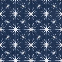 Galerie - Blue And White Star Tile Effect Wallpaper Smooth Finish Wall Covering