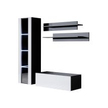 Wohnwand Mit Led Mediawand Möbel Tv Tv-schrank Wohnzimmer Wohnmöbel Anbauwand Möbelkombination Hängend 160cm Luke 2d Schwarz Mit Weiß Glanz