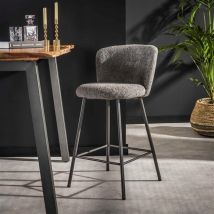 Furnwise – Industrial Bar Stool – Boucle Fabric Upholstery – Sturdy Metal Frame – Black Finish