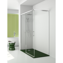 Mampara De Ducha Angular - 2 Hojas Fijas + 1 Puerta Corredera - Modelo Sibila Q3 (100 X 160)