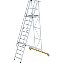 Escalera rodante de plataforma en aluminio con barandilla – 12 peldaños – Altura de plataforma 2770 mm – Ancho 650 mm – Peso 55 kg