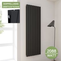 Design Heizkörper Anthrazit Flachheizkörper Heizung Vertikal Doppellagig 1800x616mm - Elegant