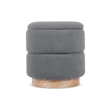 Puff baúl Roméo de tejido de rizo gris – Asiento adicional – Madera vista – Estilo nórdico – Ideal para espacios acogedores
