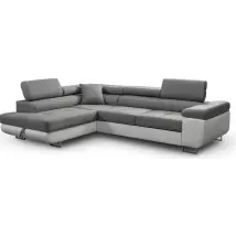 Ecksofa Aller, Hellgrau Und Weiß Eco, Eckcouch Mit Bettkasten Und Schlaffunktion, L-form Couch, Schlafsofa, Ottoman Links.