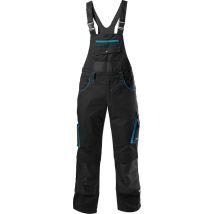 Fortis H-Latzhose 24 – schwarz/türkis – Größe 46 – 65% Polyester, 35% Baumwolle – 245 g/m² – Waschbar bis 60 °C