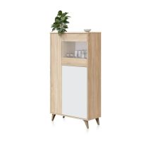 Mirakemueble - Mueble Vitrina Kikua De 3 Puertas En Roble Canadian Y Blanco Artik 142x77x33 Cm