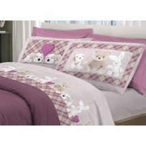 Completo Lenzuola Flanella Pensieri Delicati 100% Cotone Dis. Peluches Rosa, Misurapiazza E Mezzacolorerosa