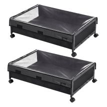 Levede Under Bed Storage Box With Lid Wheels, 48l, Metal Frame, Black, 2 Packs