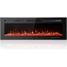 50-inch Ultra-thin Low-noise Electric Fireplace, 12-colour Adjustable Breathing Flames, For Recessed, Wall-mounted Or Free-standing Installation, With